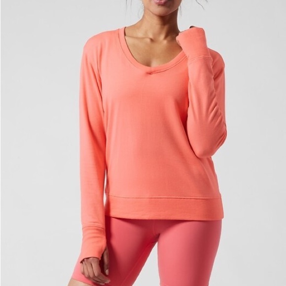Athleta Sunrise V Neck Sweatshirt Orange V Neck Pullover - Picture 1 of 7